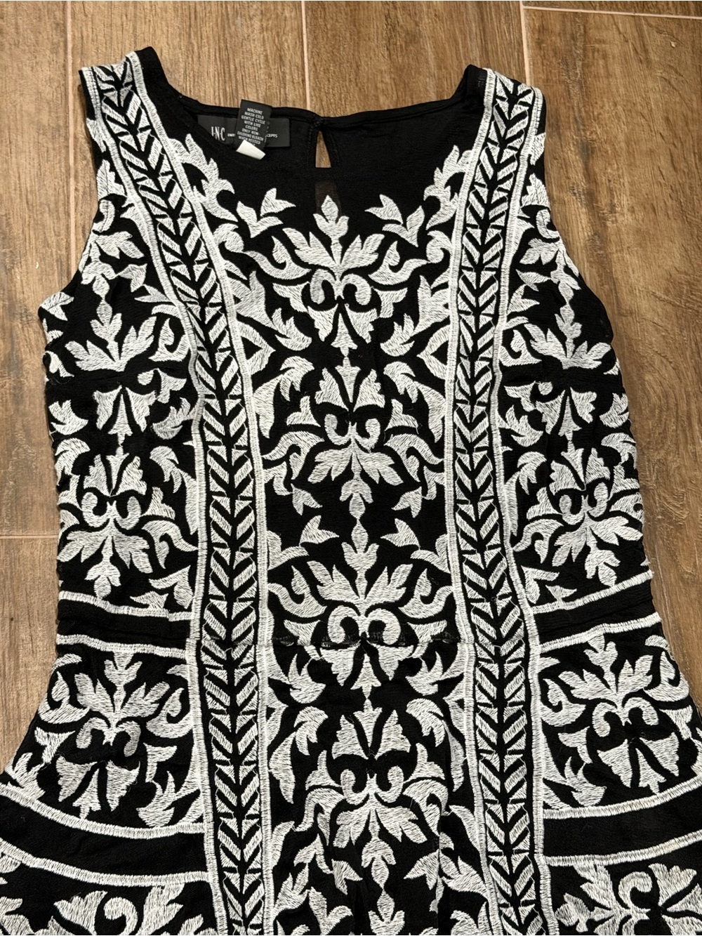 INC International Concepts Black and White Embroidered Sleeveless Tank